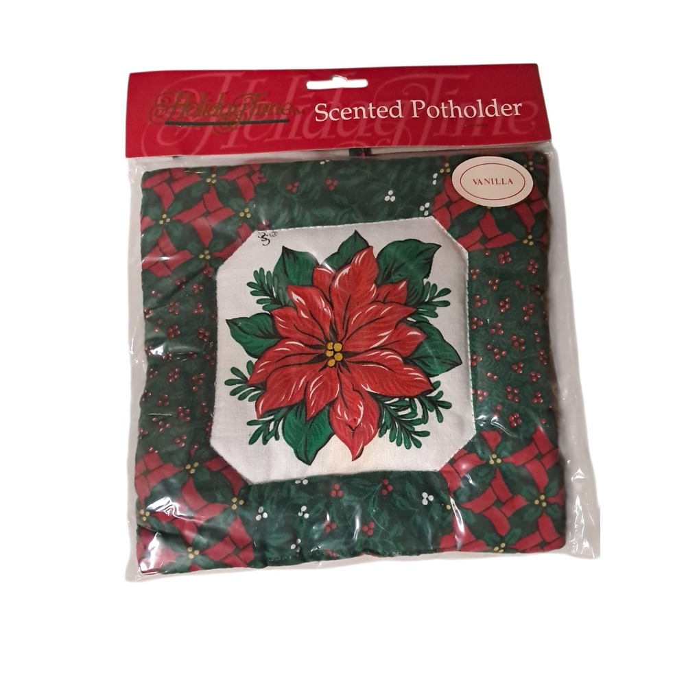 VTG Christmas Potholder Quilted Poinsettias Scented Vanilla